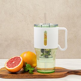 bzyoo 35oz Transparent Straw SipN'Infuse Tumbler Color: Sage Green – Leak-Proof Snap-On Sip & Straw Lid with Handle, Removable Infuser, BPA Free Wide Mouth For Tea, Coffee, Juice