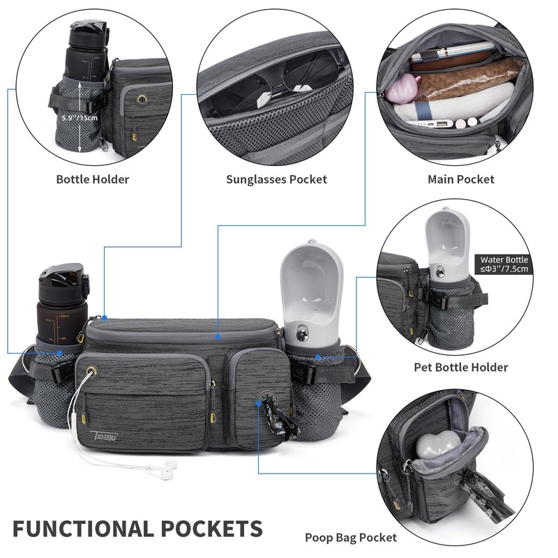 TUDEQU Hand Free Dog Leash with Waist Pack