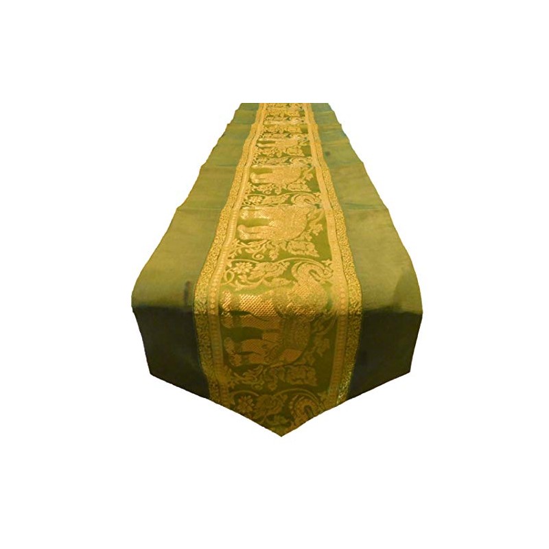 Table Runner Elephant Tablecloth Tablerunner Elegant Thai Silk (green)