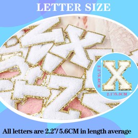 Yhsheen 26pcs Self-Adhesive Embroidered Gold Glitter Letter Patches Chenille Letter Repair Iron on Patches Appliques for Fabric, Clothes, Bags Craft Supplies (Pure White)