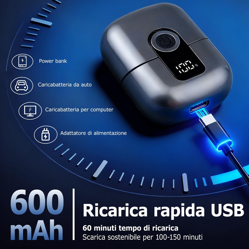 Mini Rasoio Elettrico Barba Uomo - Rasoio da Viaggio Portatile