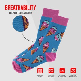 Sillies Socks Ice Cream Cone Socks - Ice Cream Socks, Unisex Crew Sock Set, One Size Fits Most, Funny Dessert Socks