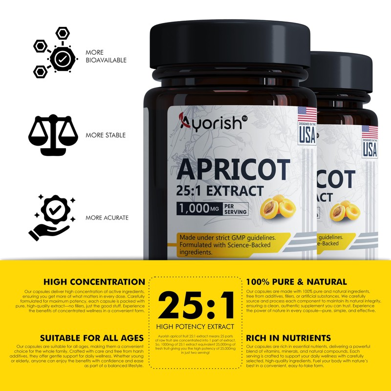 Apricot Extract 25:1, 500 mg per Capsule 1000 mg Per