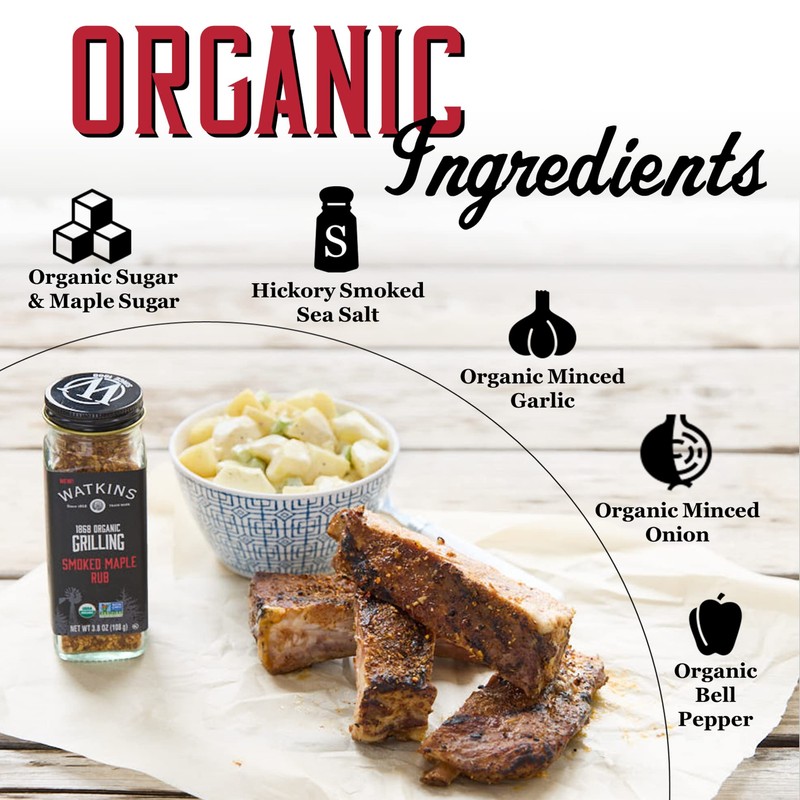 Watkins Organic Grilling Smoked Maple Rub, Non-GMO, Kosher, 3.8 Oz,