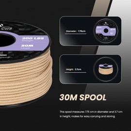 Abma Cord Paracord 2 mm 30 m Nylon Cord 3 Core Rope Type I Cord for Crafts, Camping, Outdoor - Max. 90 kg (200 lbs) - Khaki