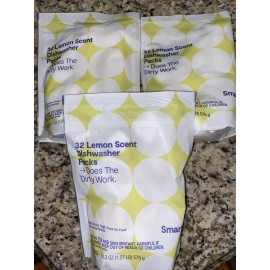 Smartly Lot of 3 Smartly Lemon Scent Detergent Dishwasher Packs 32 packs per bag