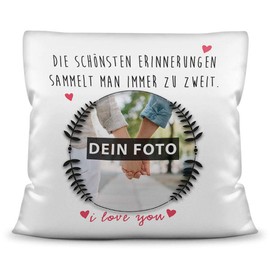 PR Print Royal Cushion with Your Own Partner Picture, Name and Date for Couples - Memory/Photo Collage as a Gift Idea/Decorative Cushion/Decorative Pillow/White with Filling