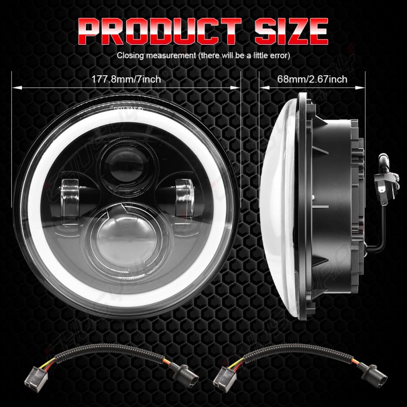 CHUSYYRAY Pair 7" inch Round Led Headlights Hi/Lo Beam FOR