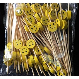 AILEXI Cocktail Sticks 100 Counts Wooden Toothpicks Party Supplies Frill Finger Food Fruits Sandwich Nibbles - Yellow Smiles