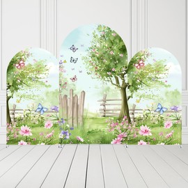 Spring Garden Floral Arch Backdrop Cover Butterfly Birthday Party Decors Arch Stand Stretchy Covers Baby Shower Wedding Parties Supplies Prop (4X7.2ft,GX3167)