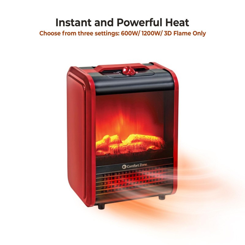 Comfort Zone Electric Mini Fireplace Space Heater with Realistic 3D