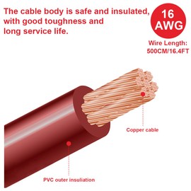 MKBKLLJY 1Pcs RCA to Bare Wire Speaker Cable 16.4FT/500CM 16AWG Positive Red Wire Marking Pure Copper Shell Gold Plated Plug Corrosion Resistance with Cable Ties for Direct Connect Speakers and DIY