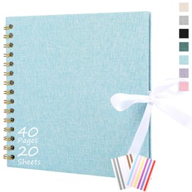 Ayorasly DIY Scrapbook Album, 8×8 in Linen Cover Photo Album with 40 White Blank Pages, Blue Scrapbook Supplies, Memory Book for Baby Wedding Party Graduation Travel