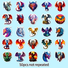 Vinyl Stickers 50 Pieces of Dragons Stickers, Water Bottles, Laptops, Mobile Phones, Guitars, Skateboards, Computers, Suitcases, Bicycles, Dragons Vinyls, Waterproof Aesthetic Stickers