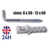 L Square Hook with M12 x 60mm Wall Plug (Pack