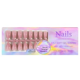 150Pcs Skin Tones Press on Nails Medium Almond Fake Nails In15 Sizes 3 IN 1 Nude Soft Gel Nail Tips Glossy Reusable Acrylic Nails No Need to File False Nails for Women Girls Manicure