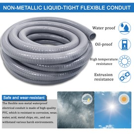 1inch 50ft Electrical Conduit Kit,Liquid-Tight Conduit and Connector Kit with 5 Straight and 3 Angle Fittings Included,Flexible Non -Metallic Liquid Tight Electrical Conduit(1" Dia, 50 Feet)