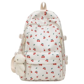 MININAI Cute Floral Printed Backpack for Women Preppy Kawaii Aesthetic Laptop Bookbag Coquette Work Travel College Daypack (Cherry)