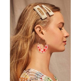 Pressed Flower Hoop Earrings for Women Delicate Dried Real Flower Resin Hoop Dangle Earrings Anniversary Engagement Flower Jewelry (Red)