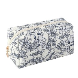 Makeup Bag Quilted,Cotton Cosmetic Pouch,Large Make Up Bag for Women,Cute Flower Travel Toiletry Bag Organizer Portable for Purse,Floral Black