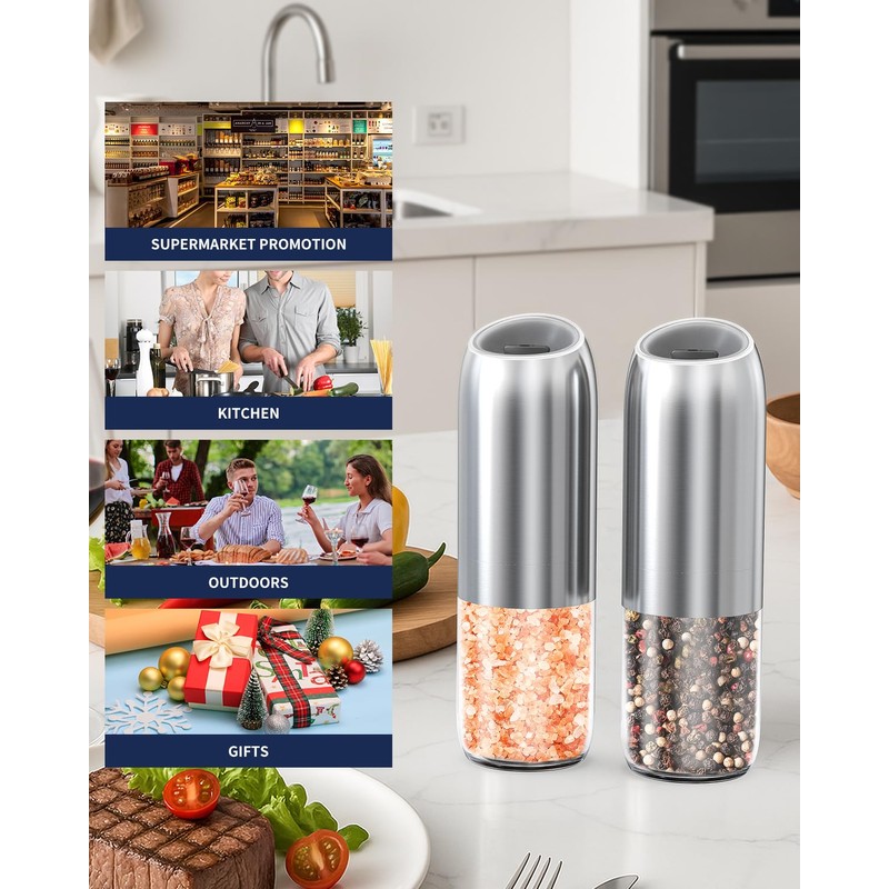 CIRCLE JOY Gravity Electric Salt and Pepper Grinder Set Battery