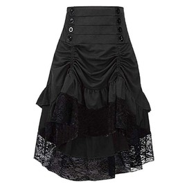Sorrica Women's Steampunk Retro Gothic Vintage Ruffle High Low Gypsy Hippie Lace Party Skirt, Black, Medium