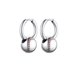 Bestyle Ball Sports Earrings with Football, Basketball, Volleyball, Rugby Ball, Baseball Earrings, 316L Stainless Steel, Men's Women's Hoop Earrings, Gifts for Sports Enthusiasts, Stainless Steel, No