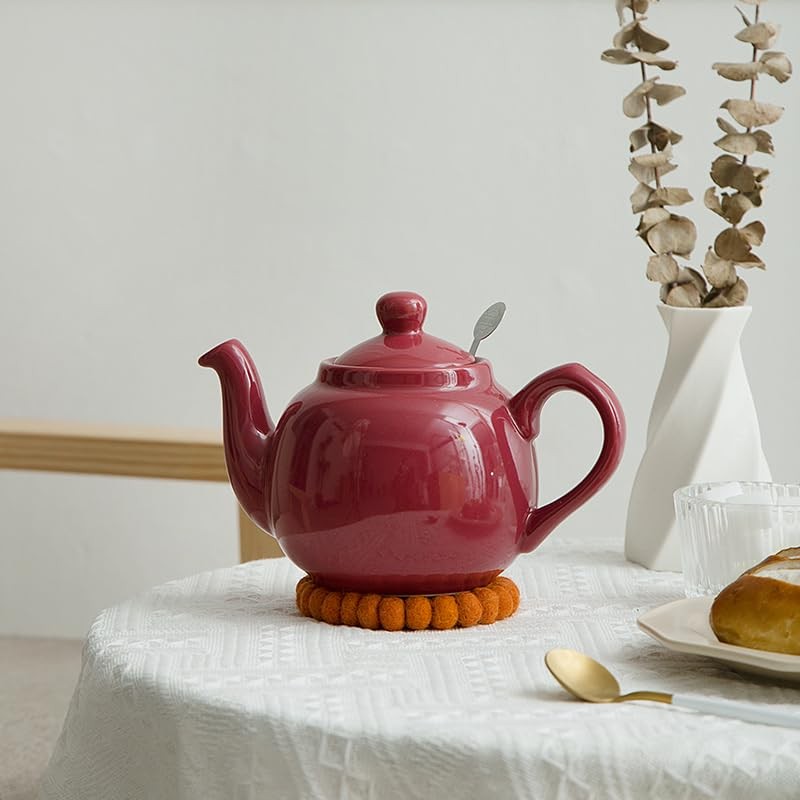 London Pottery Farmhouse Teapot with Infuser, Ceramic, Carmine, 2 Cup