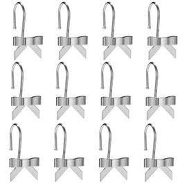 12pcs Bow Shower Curtain Hooks, Silver Metal Shower Curtain Rings Decorative Bowknot Hangers for Bathroom Nursery Home Decor