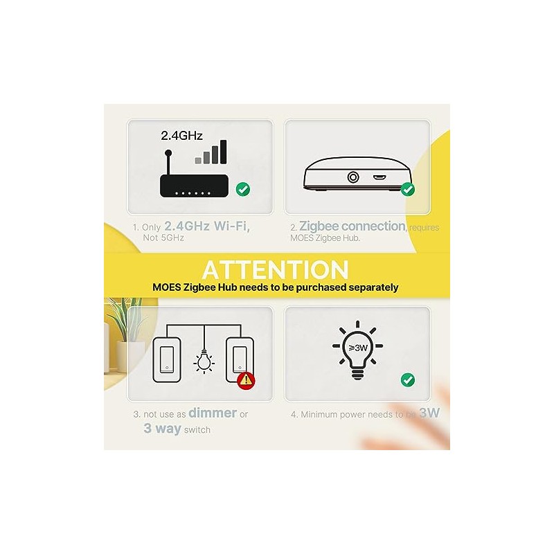 MOES Zigbee - Interruptor inteligentes de 2 botones, cable neutro