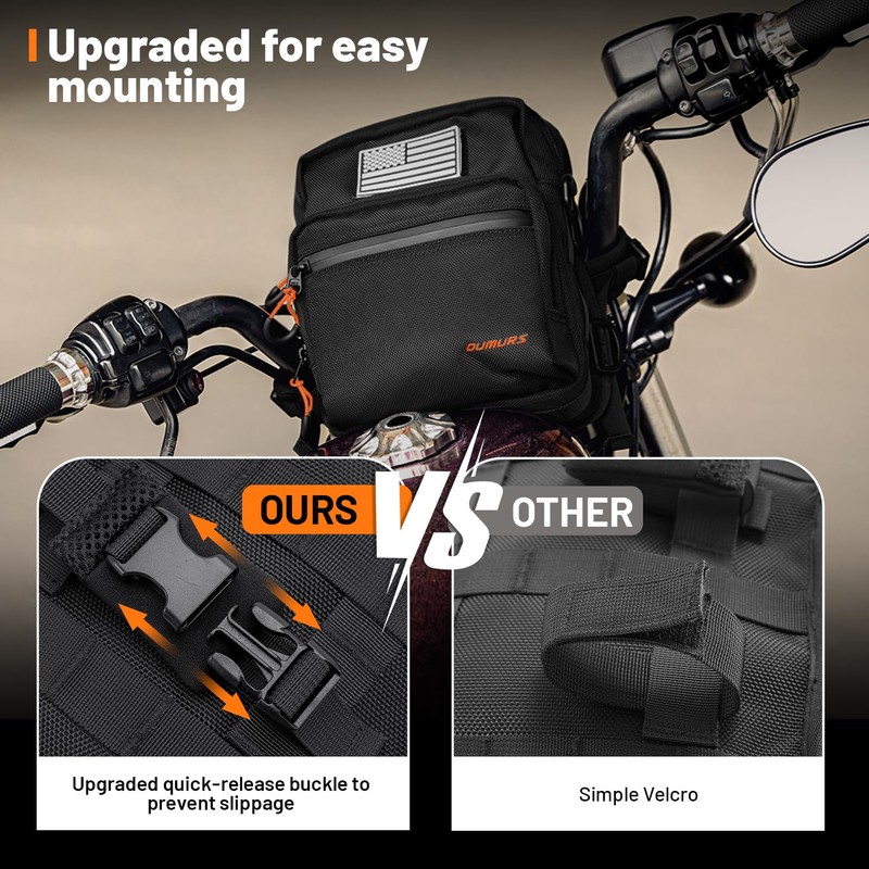 Oumurs Motorcycle Handlebar Bags,1680D Water-resistant Universal Bar bag American Flag