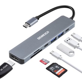 7 in 1 USB C Hub, DEMKICO USB C Adapter mit 4K HDMI, SD/TF Kartenleser, USB C Datenübertragungsanschluss, 2 USB Anschlüsse, Type C PD 87W Ladegerät für MacBook Pro/MacBook Air/Dell XPS und mehr