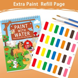 SOCOLER Paint with Water Coloring Books for Toddlers, Farm Theme Mess Free Watercolor Painting Papers for Kids Water Color Paint Kit with 2 Brushes Art Craft Toy Gift for Ages 1-3, 4-8