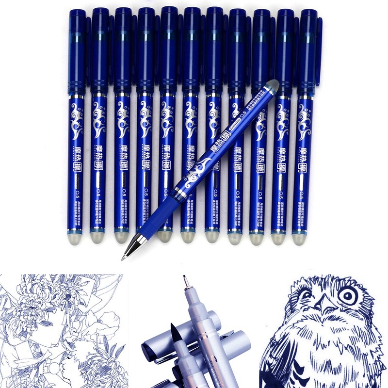 WONOLO 12PCS 0.5mm Erasable Pen Blue Gel Ink Roller Ball