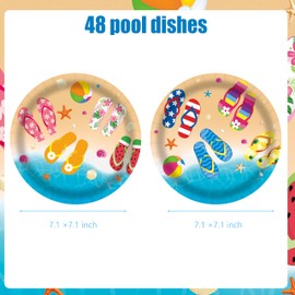 C L cooper life 48Pcs Beach Flip-Flop Paper Plates Summer Beach Birthday Party Tableware Decorations Flip-flop Theme Dinnerware Plates for Hello Summer Hawaii Party Supplies