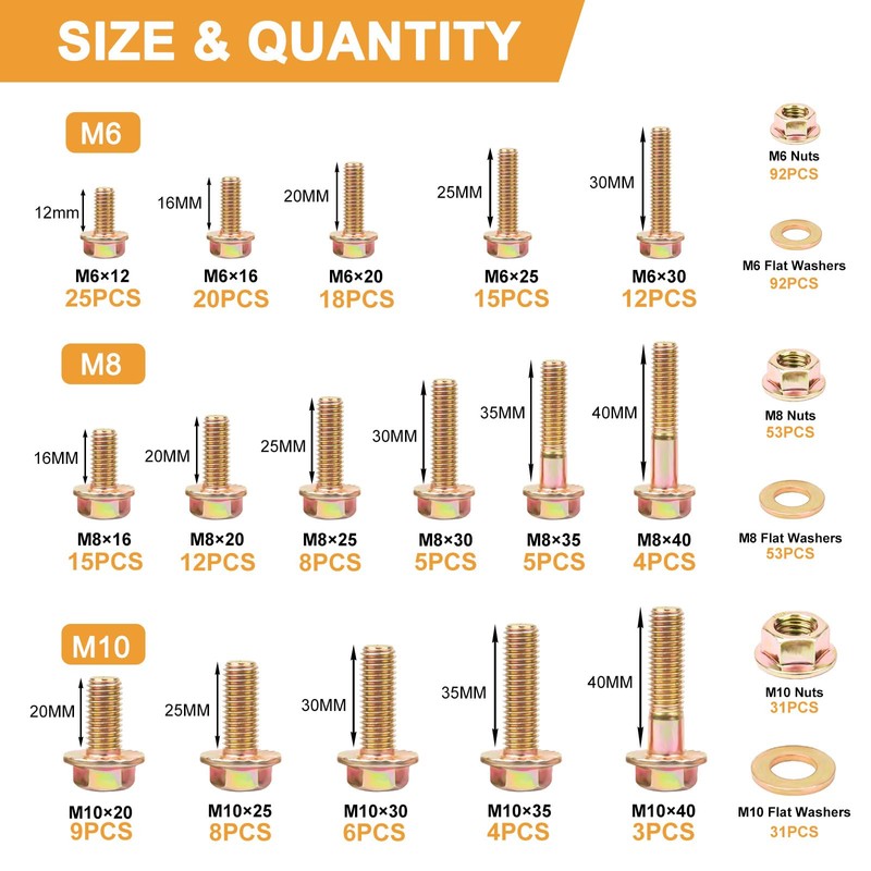 VIGRUE 521PCS M6 M8 M10 Flange Bolts Assortment Kit Metric