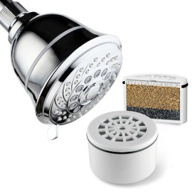 AquaCare By HotelSpa Filtered Shower Head Large 4 Inch Chrome Face 6 Setting Showerhead with 3 Stage Shower Filter Cartridge Inside. Enjoy Spa Luxury PLUS Better Shower Water!