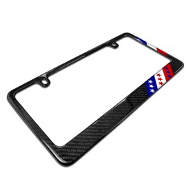 Real Black Carbon Fiber USA Amercan Flag Off-center in Sports Stripe License Plate Frame