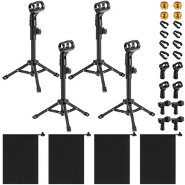 Relaxweex 4 Set Desktop Mic Stand Portable Foldable Adjustable Tabletop Microphone Stand Microphone Tripod with Mic Clip, Storage Bag and 5/8" Male to 3/8" Female Screw(Stylish,10.63''-15.35'')