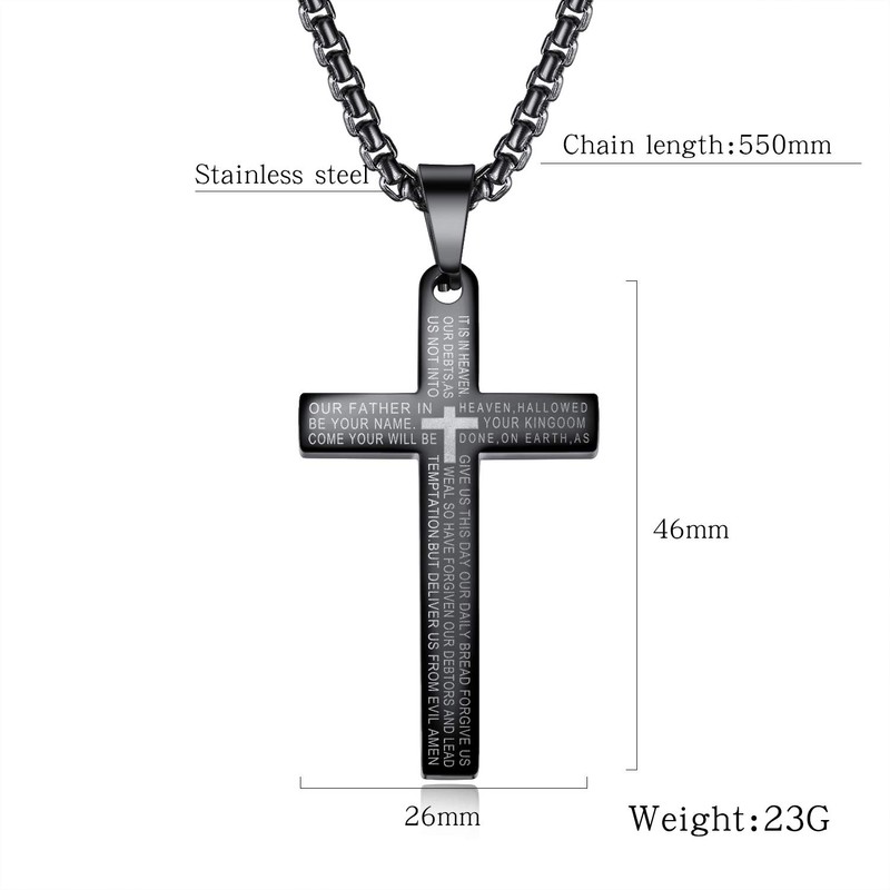 AIKS Men's Cross Scripture Scripture Engraved Black Cross Pendant, Good