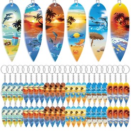 Henoyso 48 Pcs Beach Summer Party Favors Surfboard Keychains Toy Gifts Bulk Acrylic Mini Surfboard Sea Turtle Coconut Tree Key Chains for Florida California Hawaiian Bahamas Souvenirs Supplies