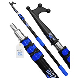 SandShark 4 Stage Heavy Duty 4-12ft Telescoping Boat Hook - Anodized Aluminum Dock Pole , Sturdy Extension Pole with Foam Grips - Boat Accessories, Fishing Accessories, Pontoon Boat Accessories.