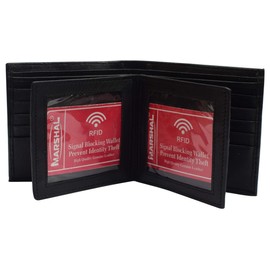 Marshal RFID Leather Mens Wallet Black Bifold Fixed Flip 3 (Black Large)