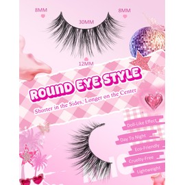 Natural Fake Lashes Wispy Fake Eyelashes C Curl Eye Lashes Natural Look Demi Wispies Eyelashes Fluffy Mink Eyelashes Strip Lashes Pack 7 Pairs