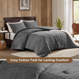 Woolrich King Comforter Set Cotton Stone Washed, Oversized Comforters King Size Bed, All Season Down Alternative Overfilled King Size Comforter, McKenzie, King/Cal King Grey 3 Piece