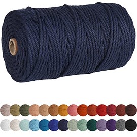 XKDOUS Dark Blue Macrame Cord 4mm x 109yards, Colored Macrame Rope, Cotton Rope Macrame Yarn, Colorful Cotton Craft Cord for Wall Hanging, Plant Hangers, Crafts, Knitting