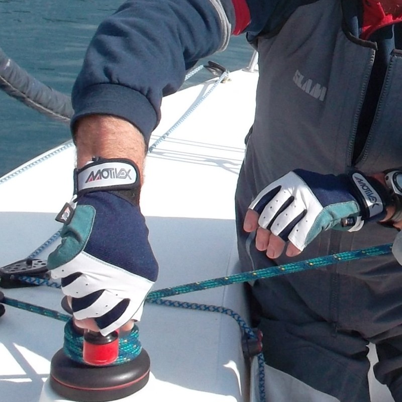 MOTIVEX Segelhandschuhe Rückseite Elasthan alle Finger kurz, Blaugrau, L