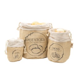 Potato Storage Bag | Natural Jute Potato Onion Garlic Storage Set for Pantry | Breathable & Fresh Onion Potato Storage | Easy to Clean Potato and Onion Storage Bag | Air Flow, Light Blocking