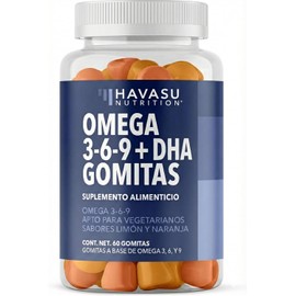 Omega 3-6-9 + DHA Gomitas para Adultos y Niños | Omega 3 Vegano con Chía y Algas | Suplemento Alimenticio de Omegas | Apoyo Cerebral y Articular | Limón y Naranja | 60 Gomitas