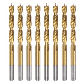 HARFINGTON 8pcs Brad Point Drill Bits 6mm(15/64") Dia HSS4241 Straight Round Shank Metric Brad Point Spiral Twist Drill Bits for Carpenter Woodworking Plastic Rubber, Golden